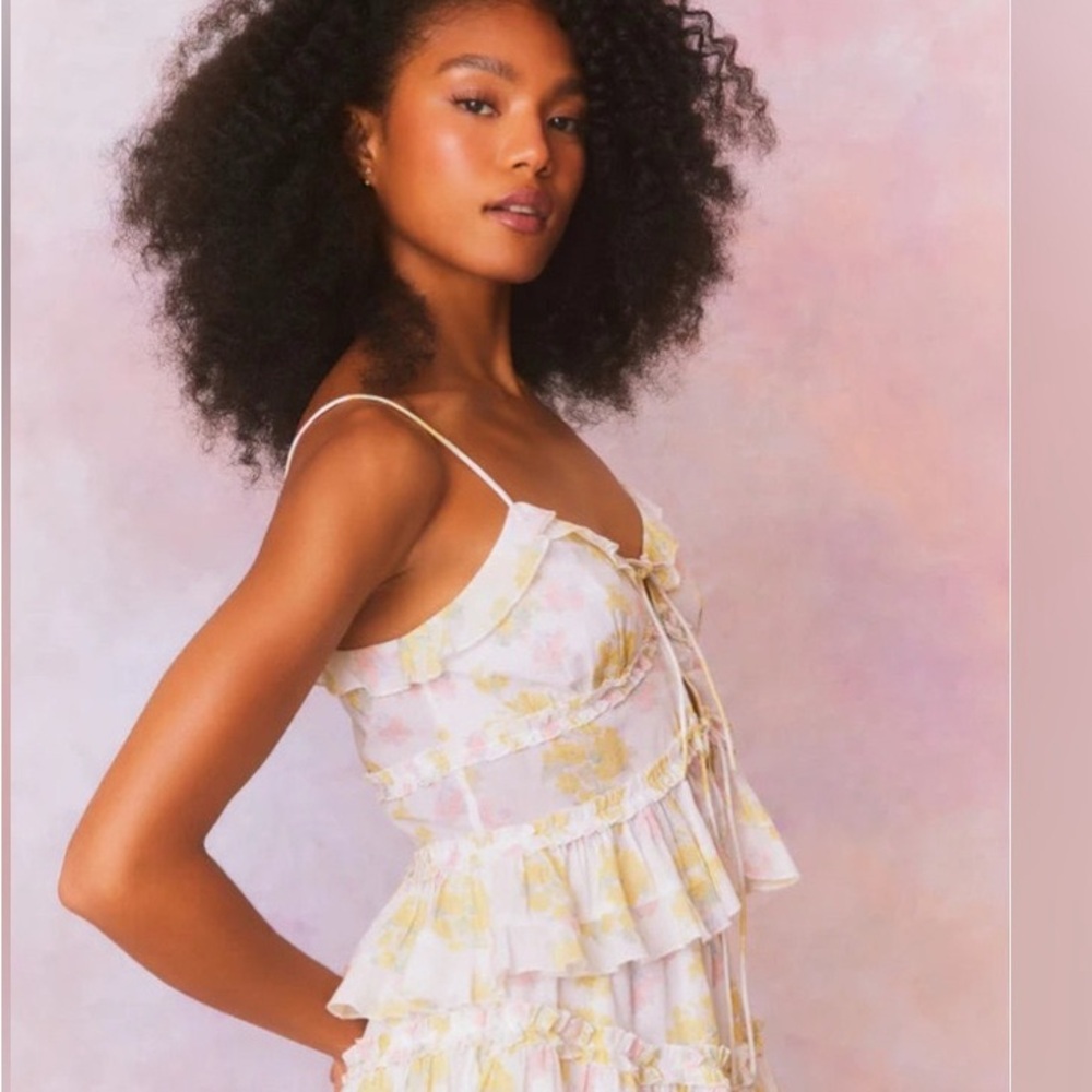 Love Shack Fancy Floral Tiered Mini Dress XS - Picture 6 of 6